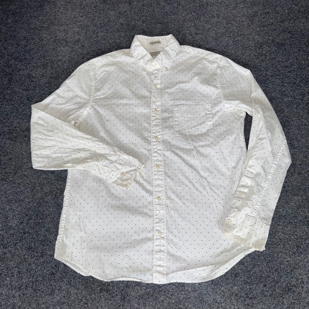 J.Crew Mens Secret Wash Slim Untucked Polka Dot Shirt White Blue Medium Casual